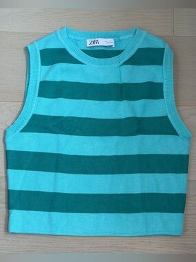 Zara Aqua & Teal Striped Knit Tank Top